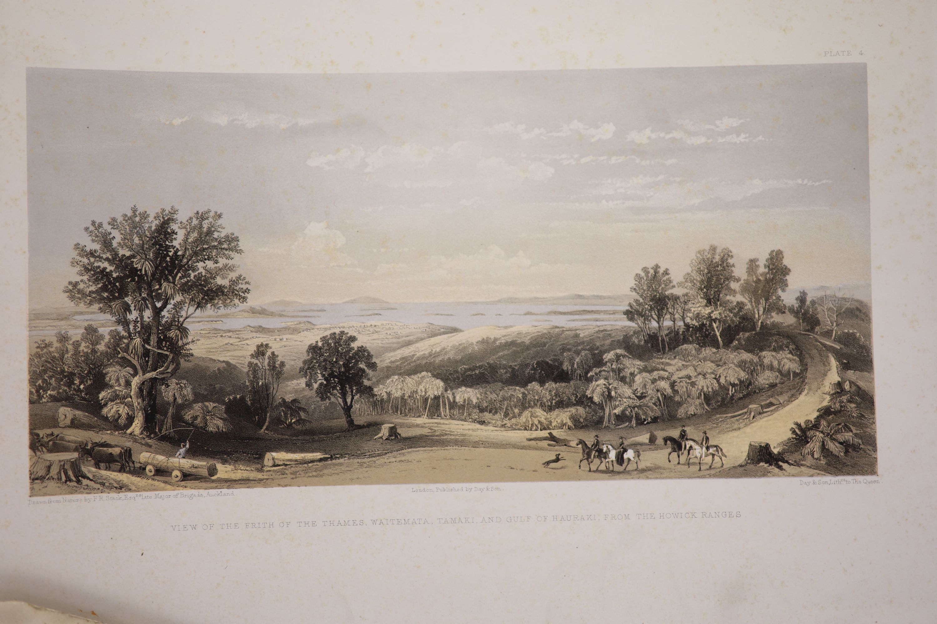 Major Frederick Rice Stack (d.1873), Views of the Province of Auckland, c.1862, Folio of 6 lithographs, 38 x 57 cm.